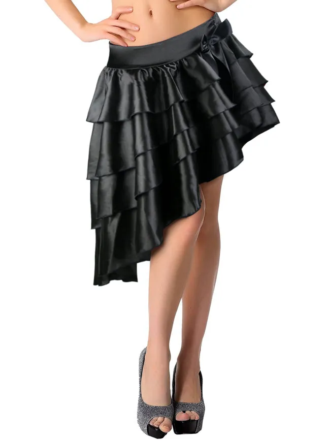 Women Casual Satin High-low Ruffles Dancing Party Skirt with Bowknot