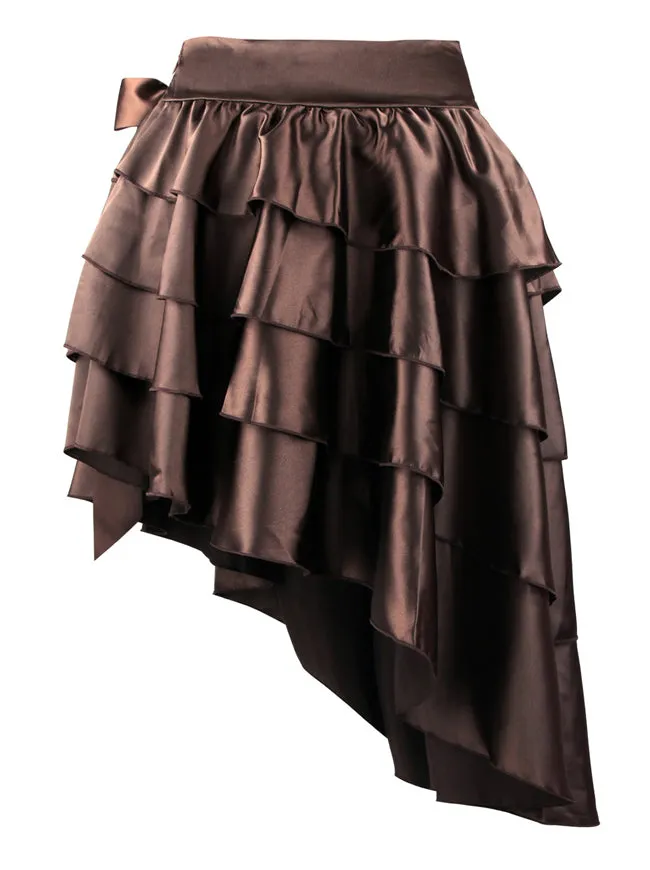 Women Casual Satin High-low Ruffles Dancing Party Skirt with Bowknot