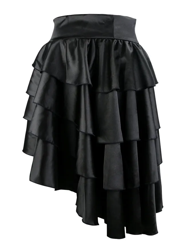 Women Casual Satin High-low Ruffles Dancing Party Skirt with Bowknot