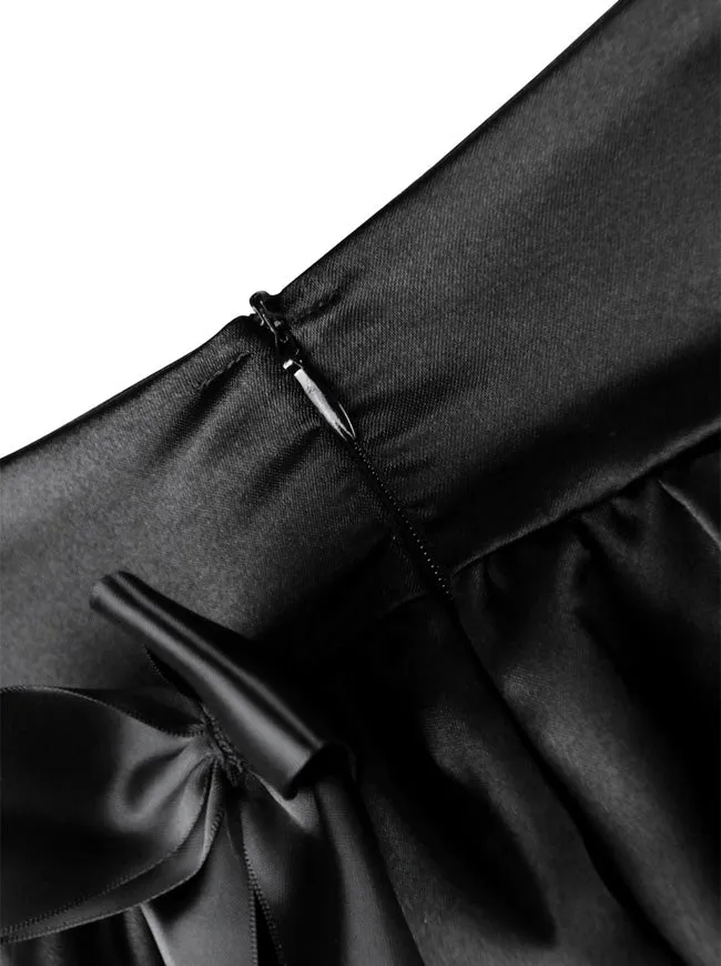 Women Casual Satin High-low Ruffles Dancing Party Skirt with Bowknot