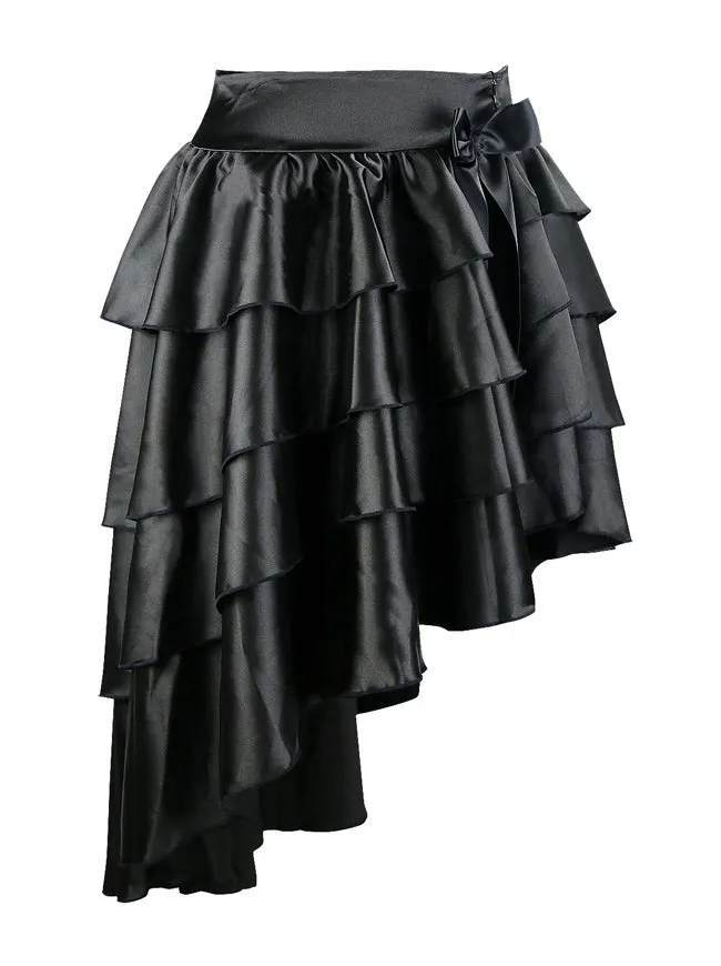 Women Casual Satin High-low Ruffles Dancing Party Skirt with Bowknot