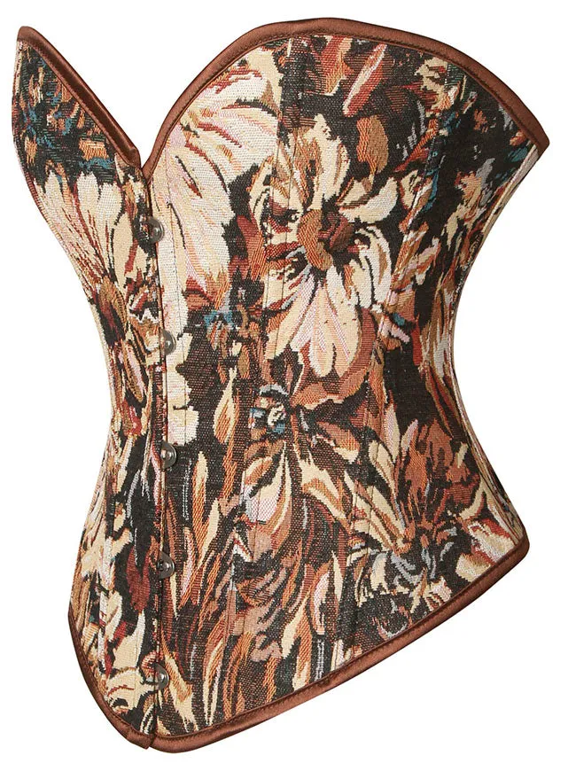 Women Renaissance Floral Jacquard Lace Up Overbust Corset Bustier Top