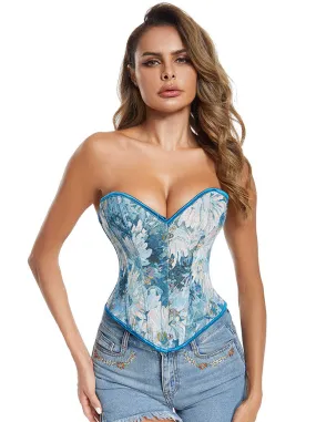 Women Renaissance Floral Jacquard Lace Up Overbust Corset Bustier Top