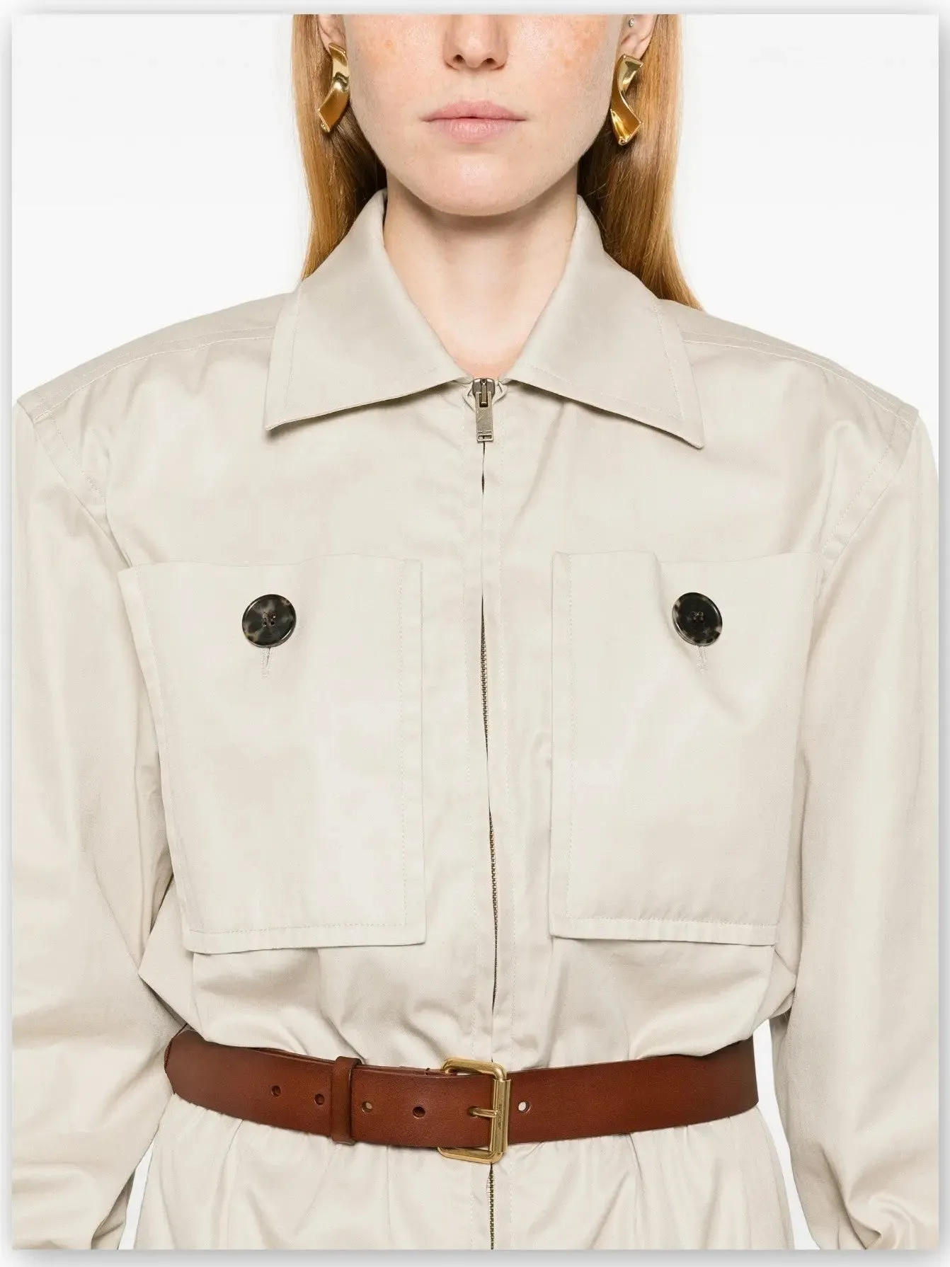 Women’s Belted Cotton Safari Dress in Beige