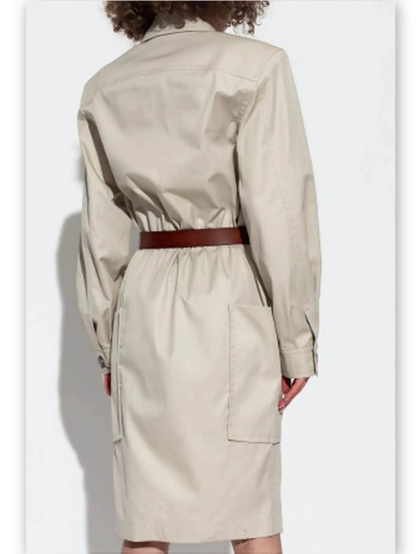 Women’s Belted Cotton Safari Dress in Beige