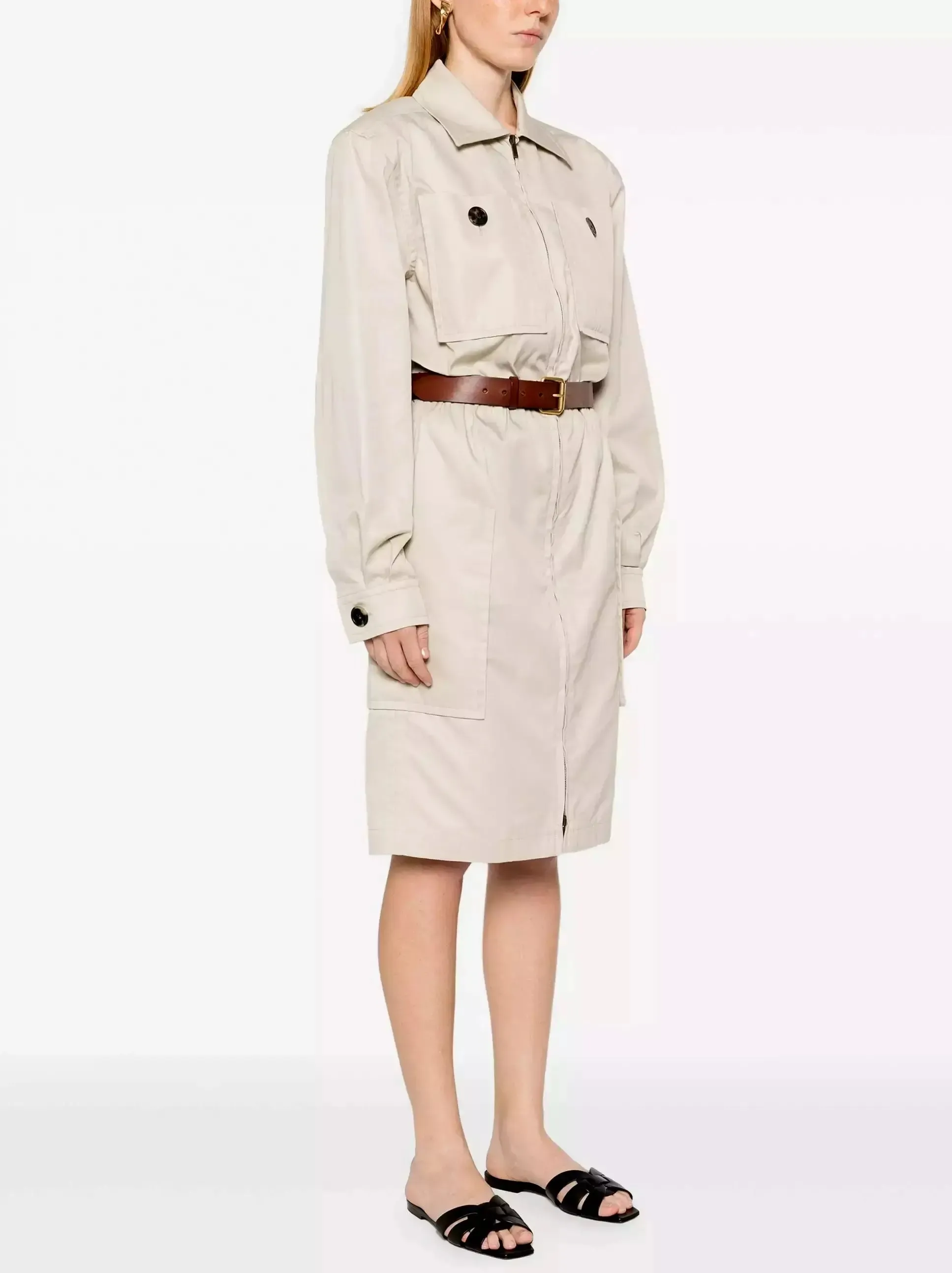 Women’s Belted Cotton Safari Dress in Beige