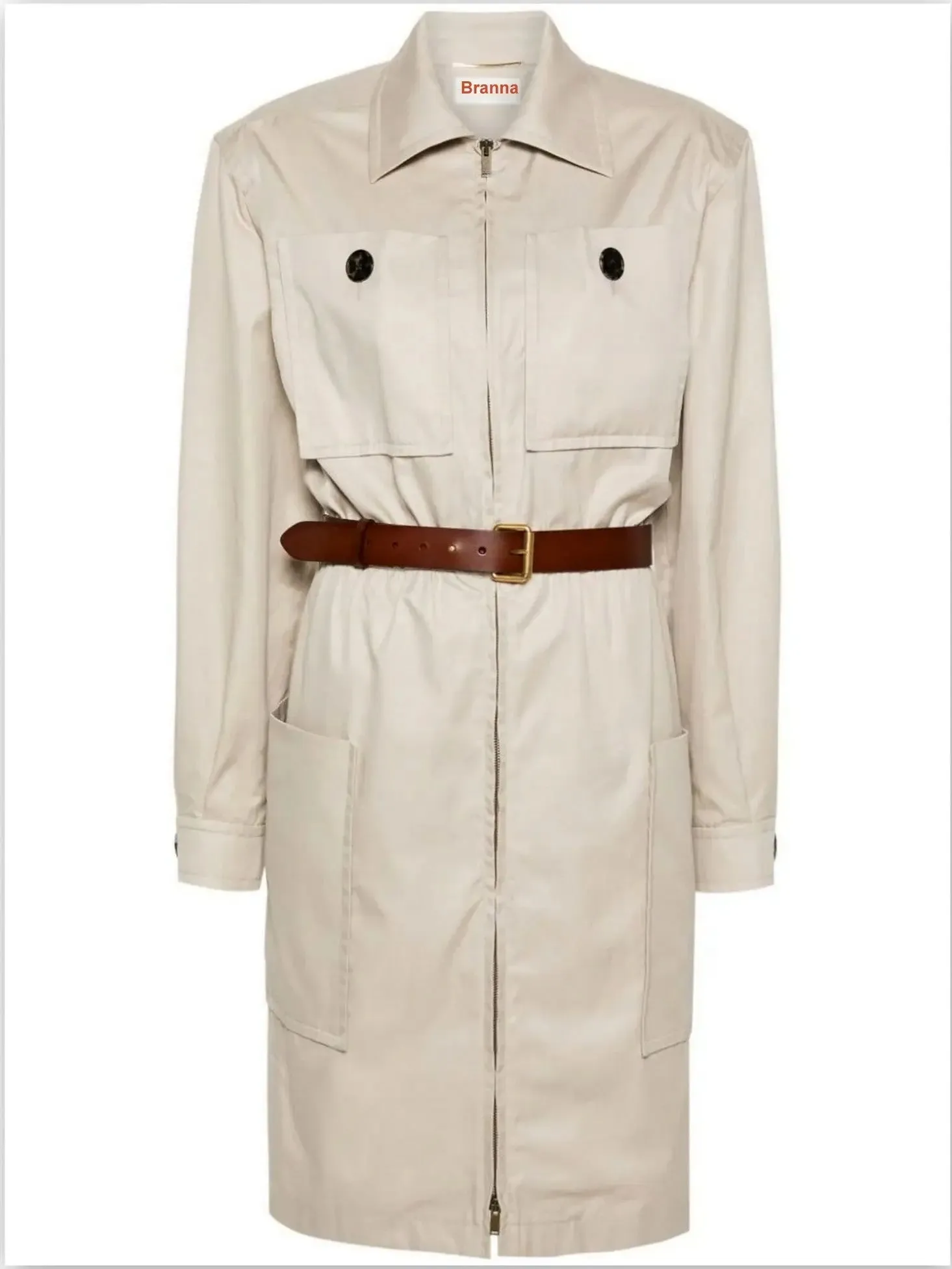 Women’s Belted Cotton Safari Dress in Beige