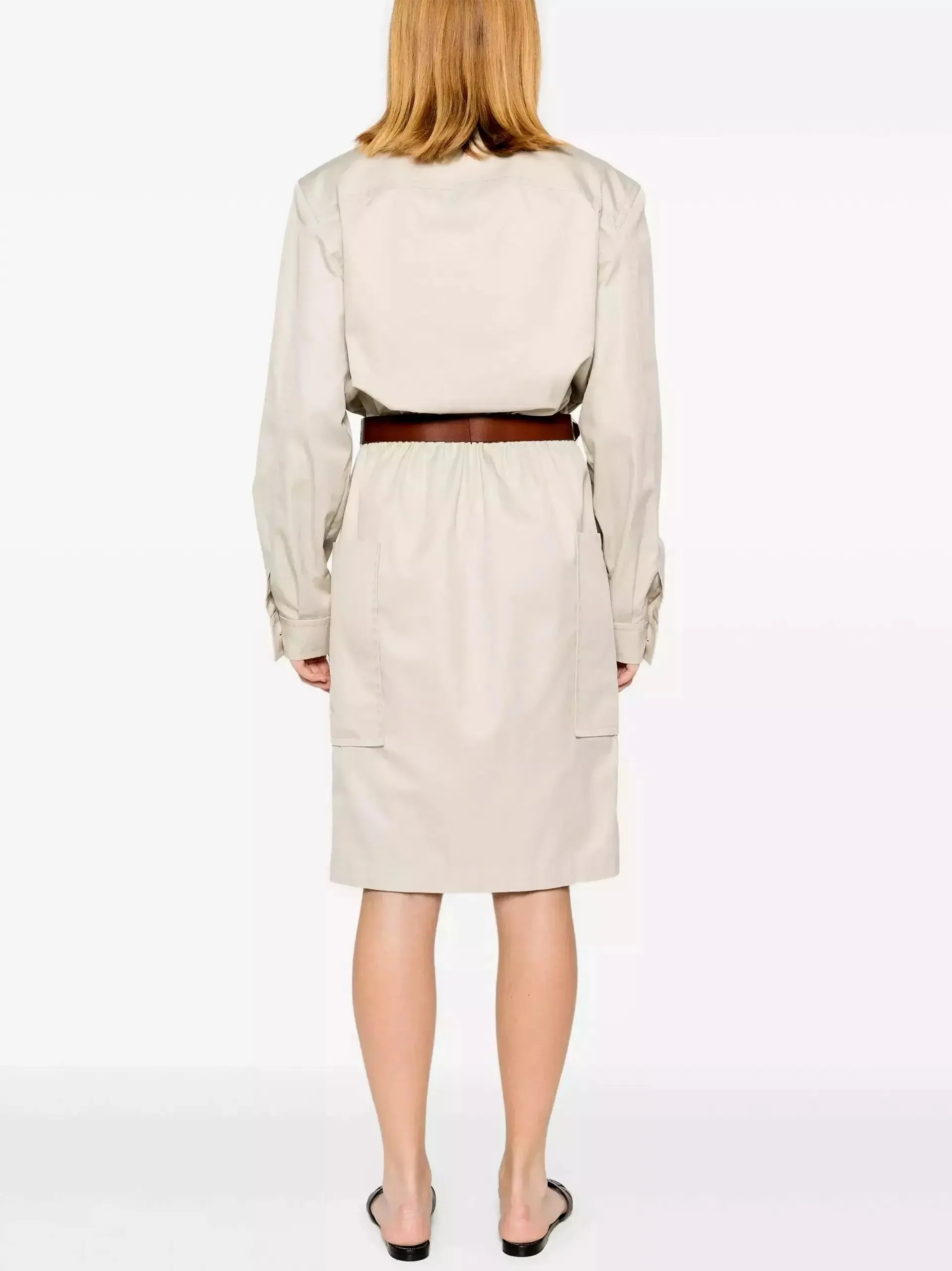 Women’s Belted Cotton Safari Dress in Beige