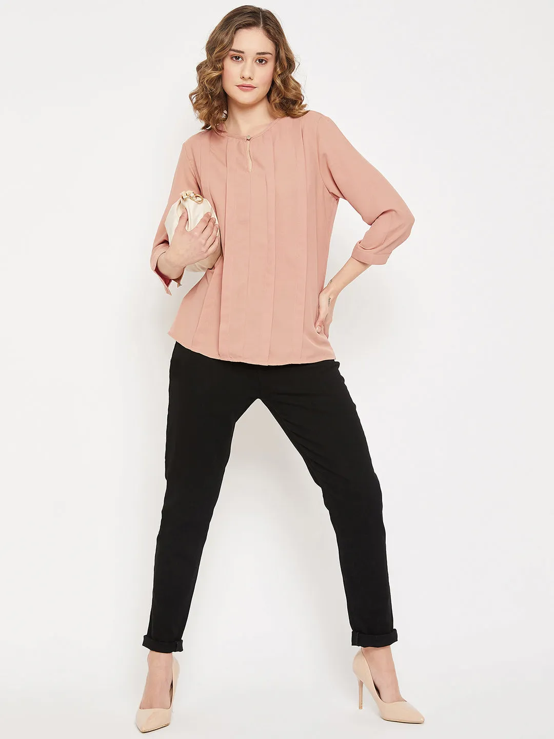 Women's Casual  Beige Solid Round neck Top