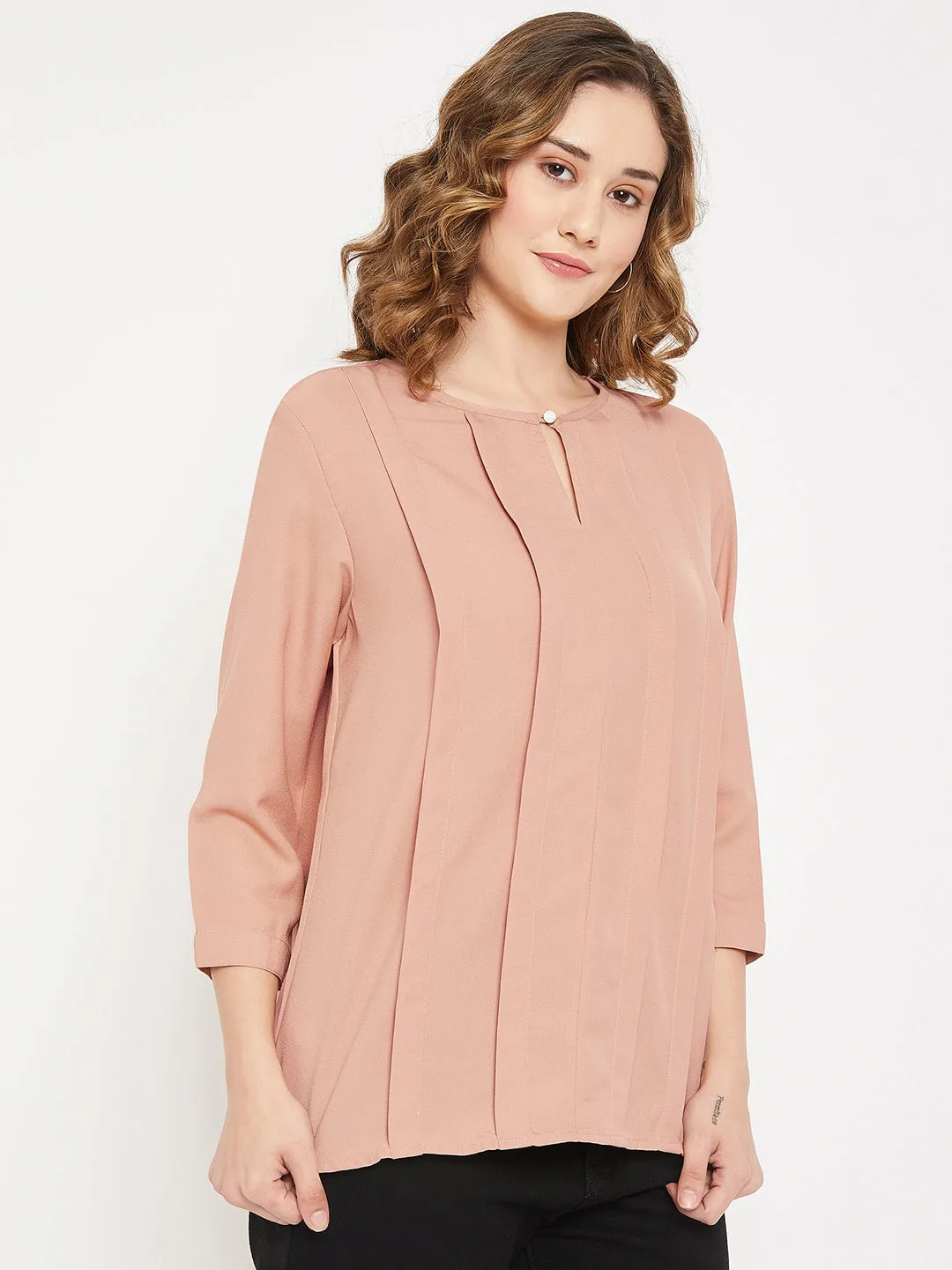 Women's Casual  Beige Solid Round neck Top