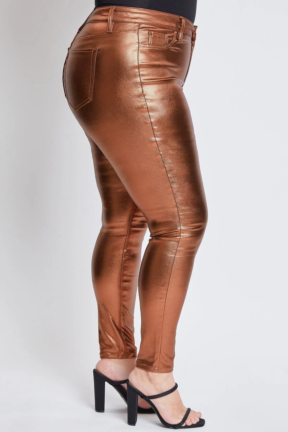 Womens Plus High-Rise Metallic Hyperstretch Skinny Jean, Copper