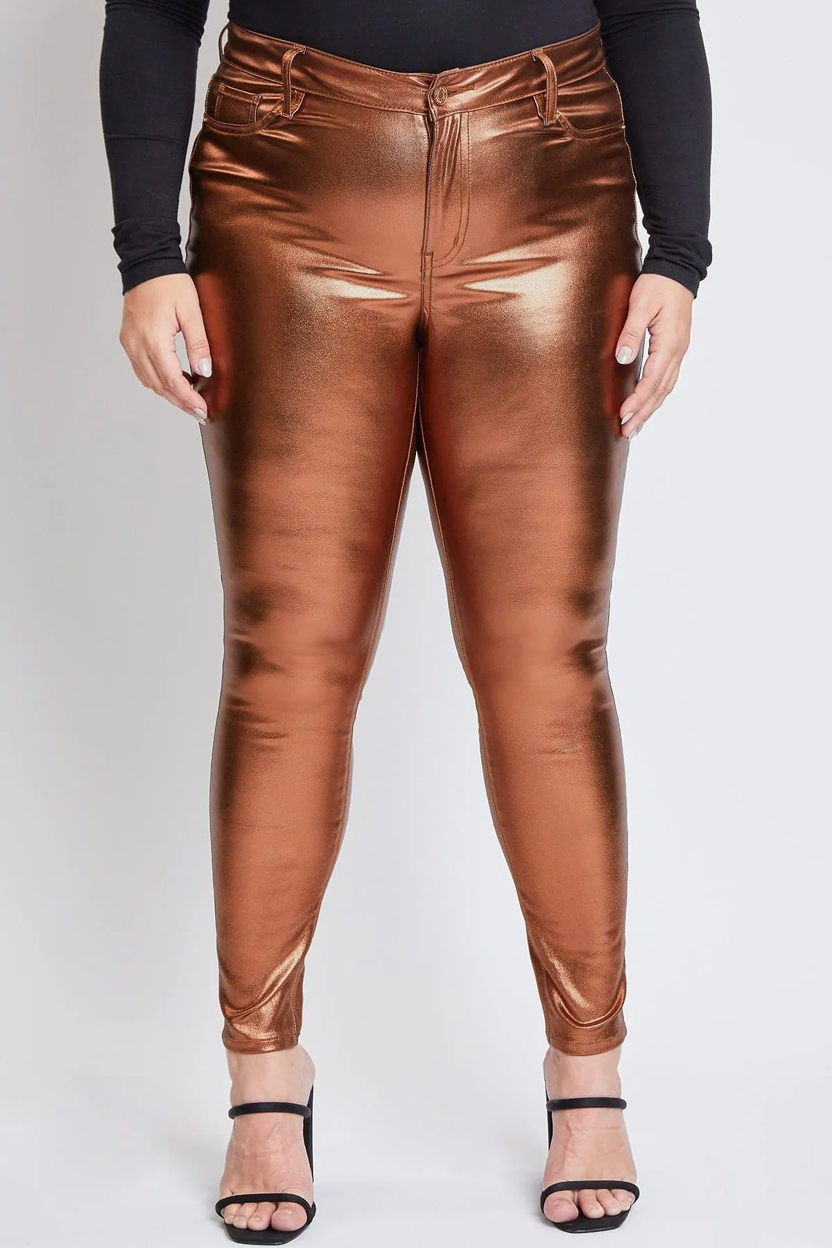 Womens Plus High-Rise Metallic Hyperstretch Skinny Jean, Copper