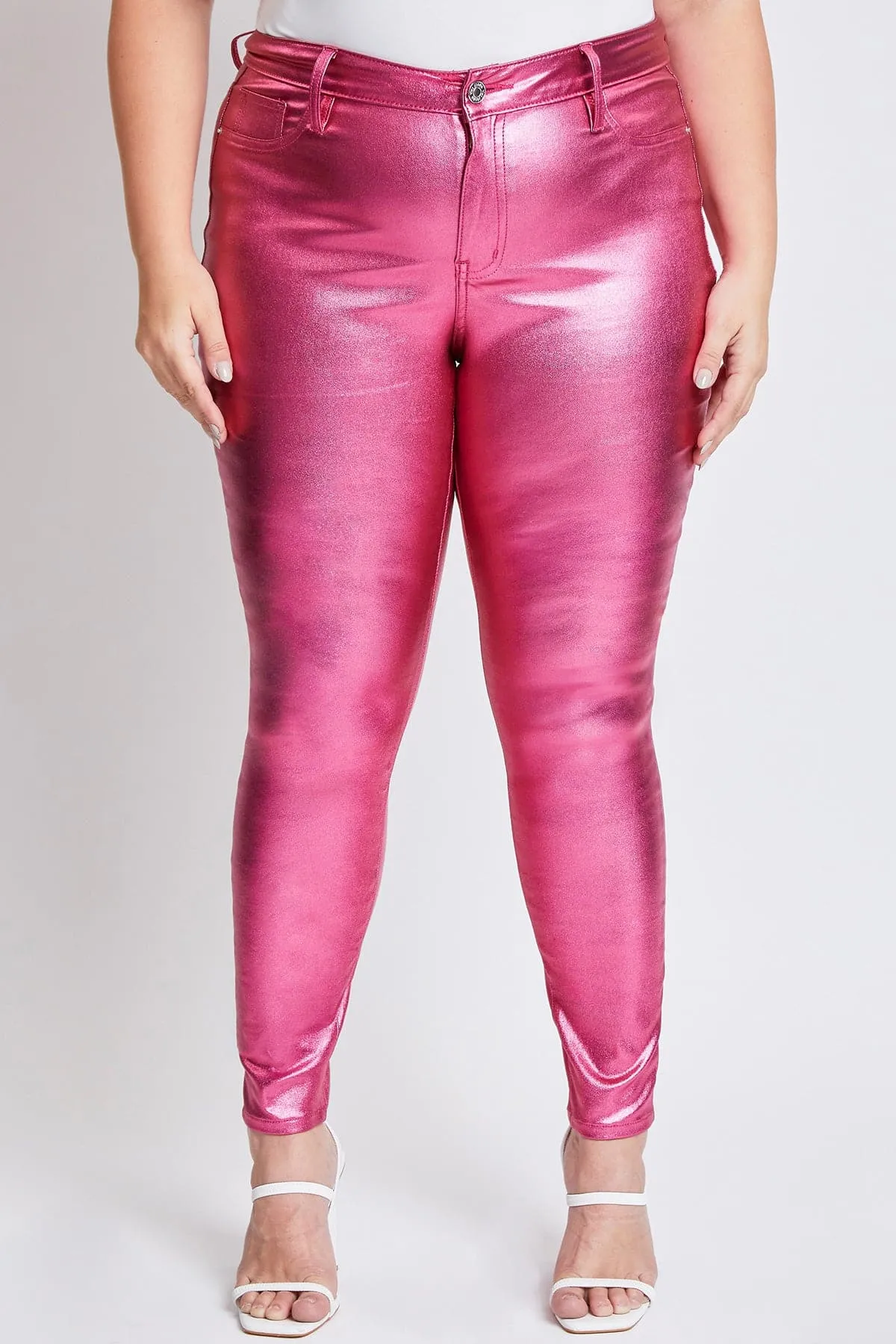 Womens Plus High-Rise Metallic Hyperstretch Skinny Jean, Hot Pink