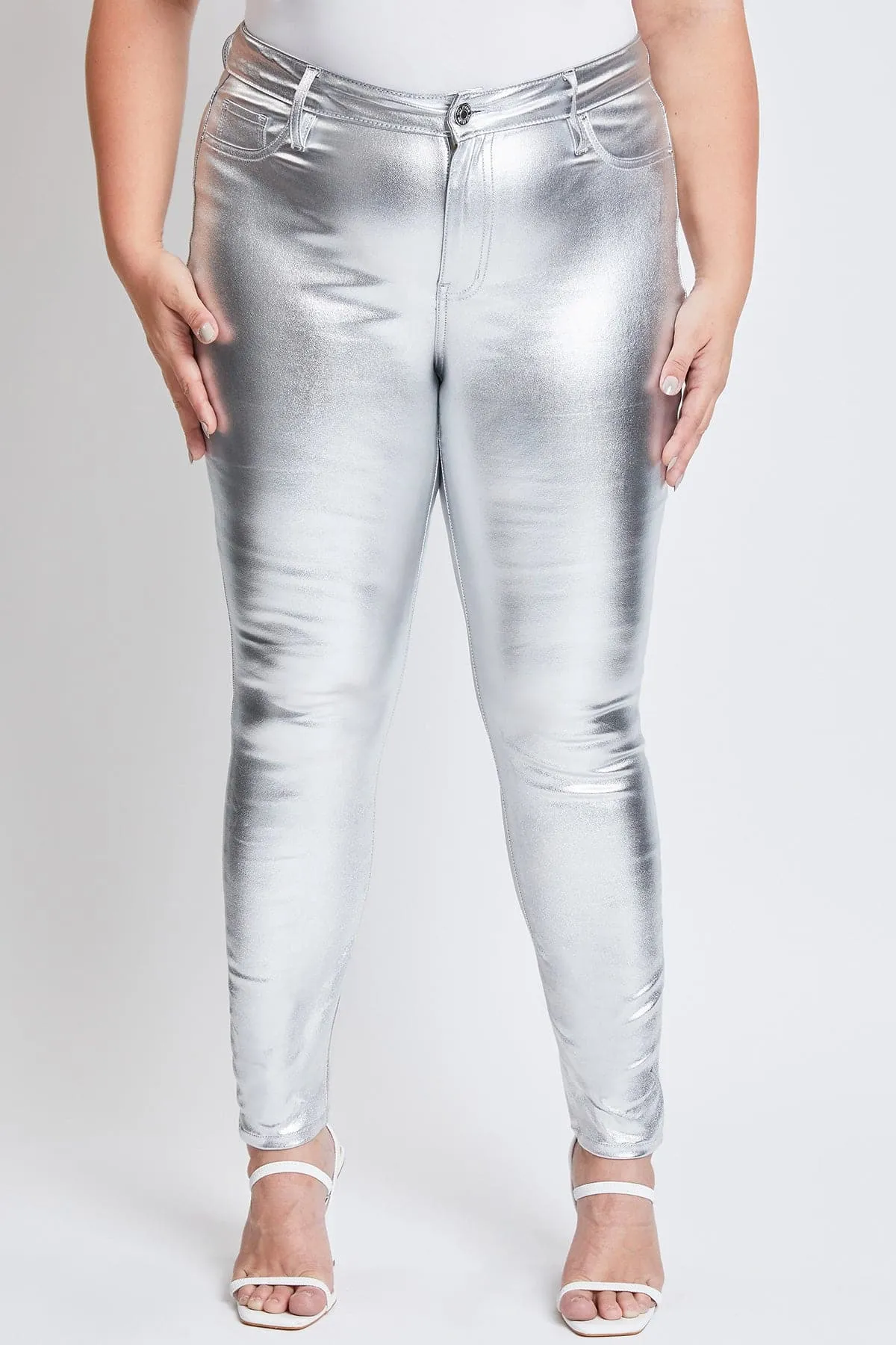 Womens Plus High-Rise Metallic Hyperstretch Skinny Jean