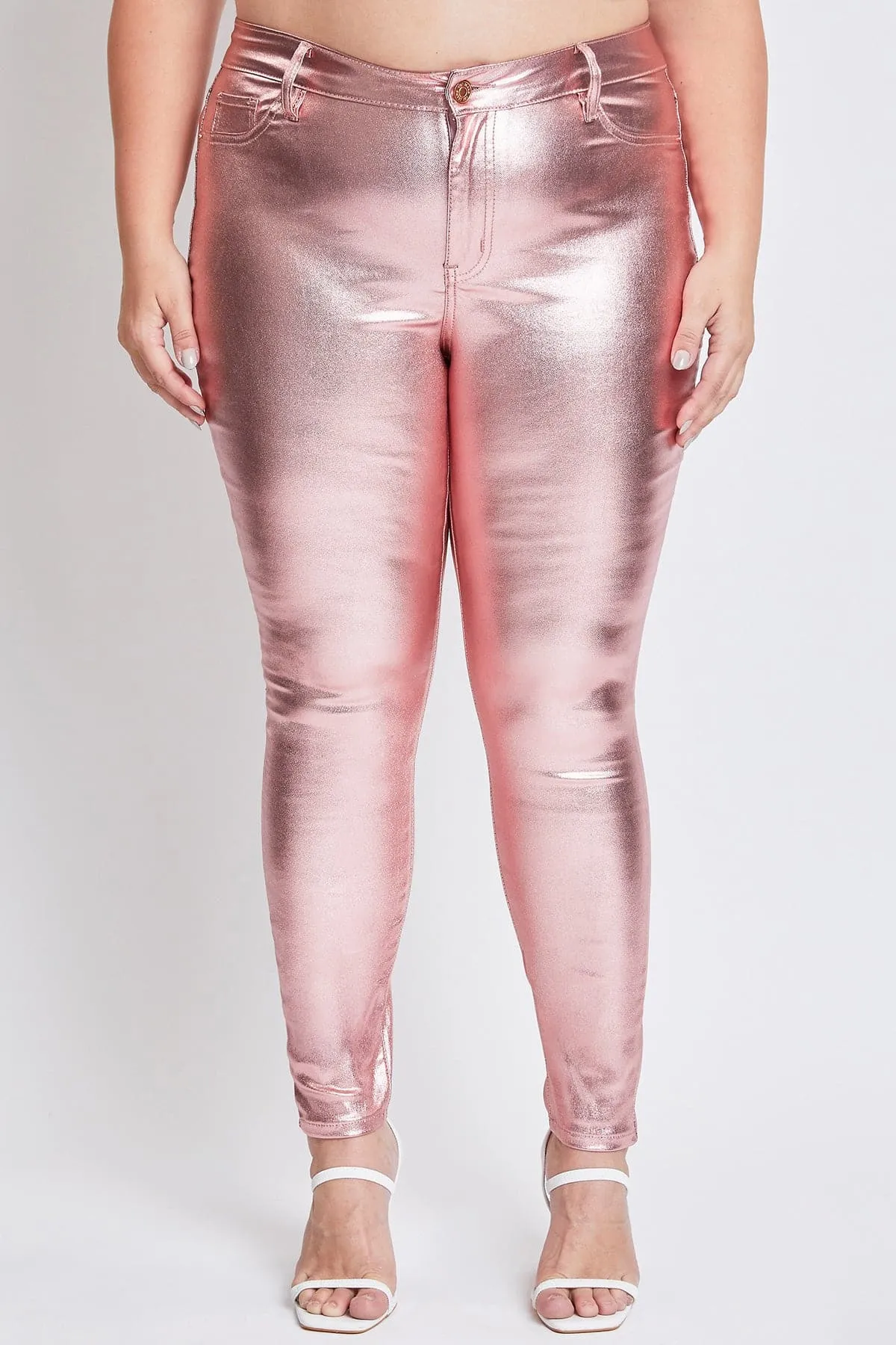 Womens Plus Metallic Hyperstretch Skinny Jean, Rose Pink